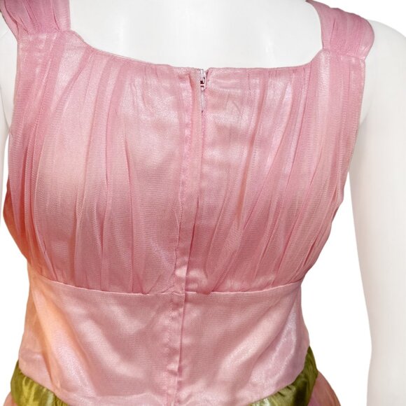 Pink Tulle Floral Embroidered Spring Easter Dress w Green Bow - Girls Size 14 - Picture 5 of 5